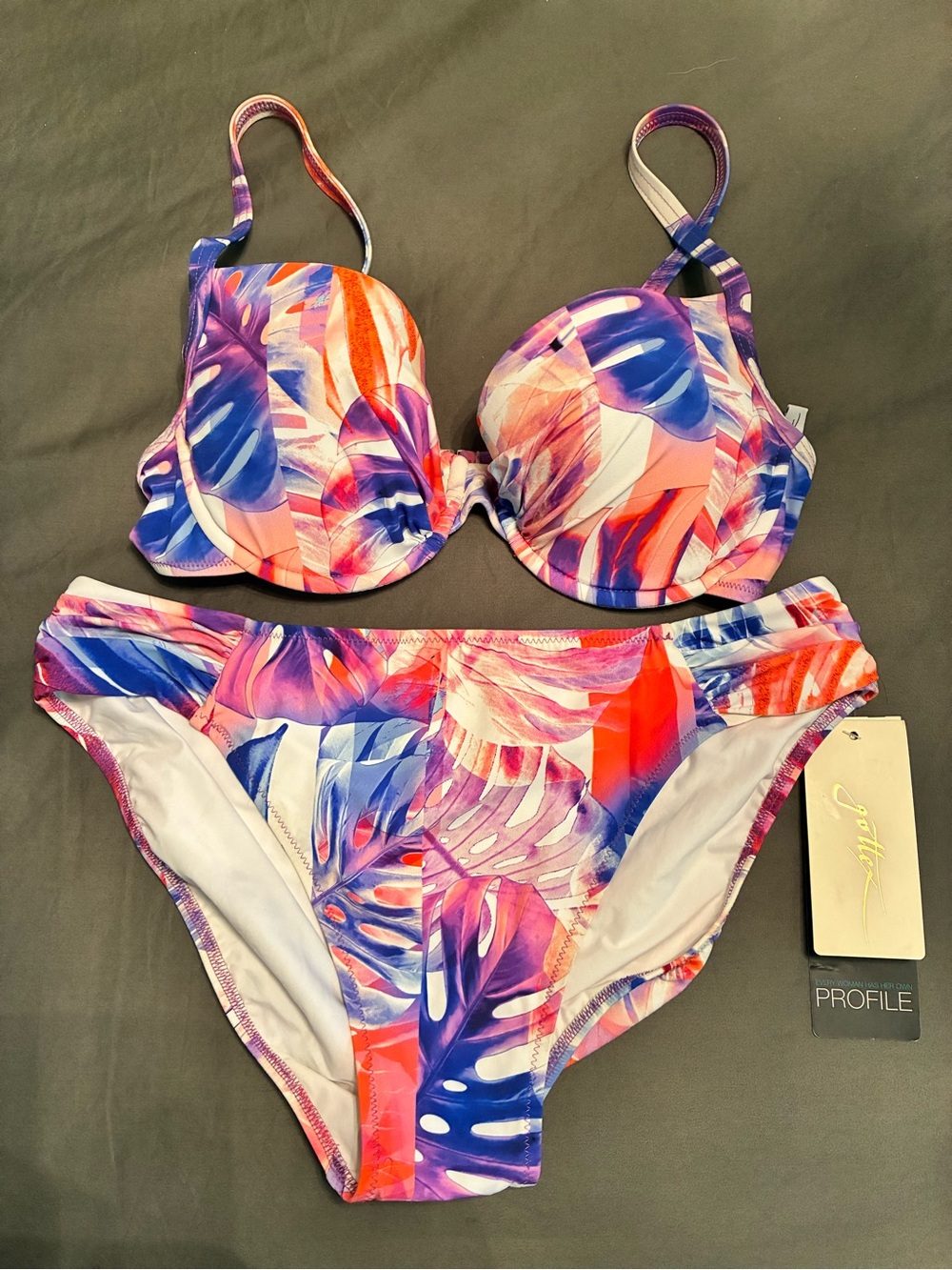 Gottex Profile Vibrant Tropical Print Bikini Set - Pink, Purple & Blue - NWT